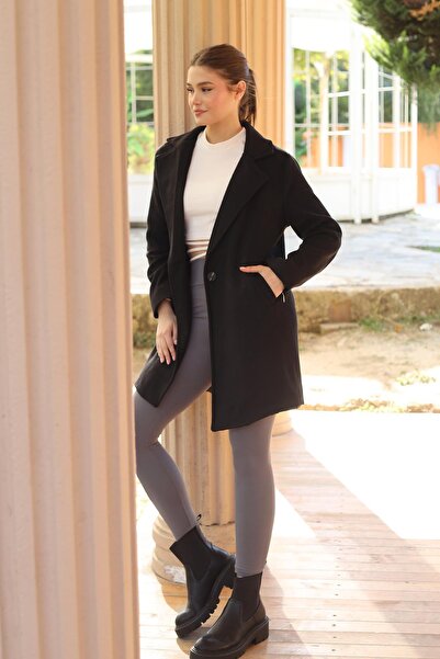 Rays Black Single Button Classic Melton Coat 3024A