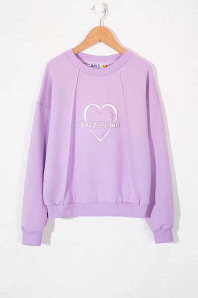 Cansın Mini Φούτερ για κορίτσια Lilac Crew Neck 19665 - Heart ανάγλυφο