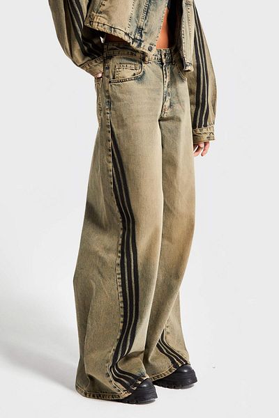 its basic Denim de damă T.Jeans Color 4w440 Palazzo Fit Design cu dungi laterale