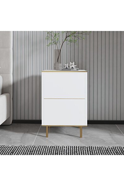 İNARCH DİZAYN İmaj Komodin Orma Mermer/Beyaz Gold