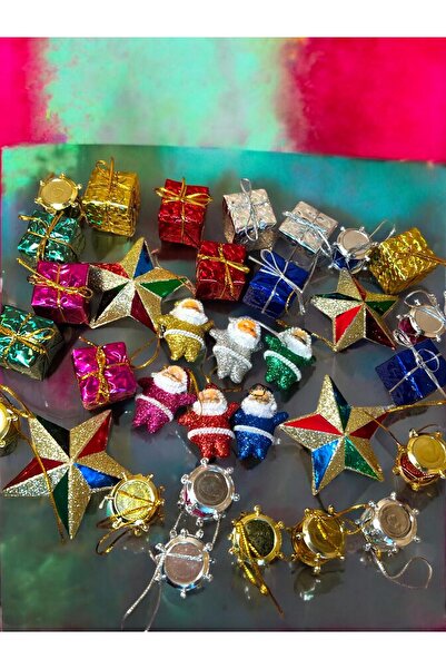 Happyland Yılbaşı Süsleri Seti 34 Parça Renkli Trend Karışık Yılbaşı Ağacı Süsleri Seti Happy New Year Set