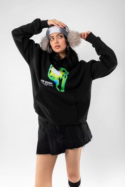 Sekizbiraltı ΓΕΝΝΗΘΗΚΑΜΕ εμπριμέ, υπερμεγέθη, Unisex, μαύρο κουκούλα