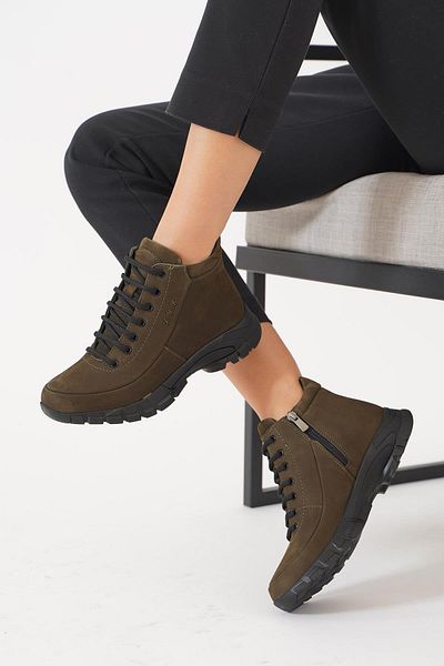 Moda Pie Γυναικείες μπότες Canel από γνήσιο δέρμα με πλαϊνή ραφή - Khaki Nubuck