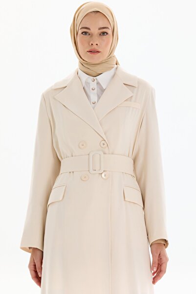 Tuğba Garnili Duble Kollu Uzun Ceket - Bej