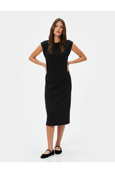 Koton Midi Bodycon šaty s krátkým rukávem, u krku, žebrovaný