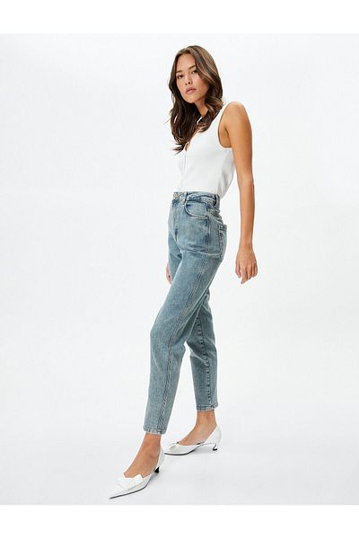 Koton Džíny s vysokým pasem Slim Fit Nízká strečová bavlna do kapsy - Eve Slim Jean