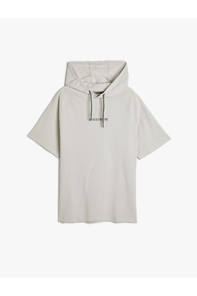 Koton Hooded T-Shirt Slogan Printed Short Sleeve