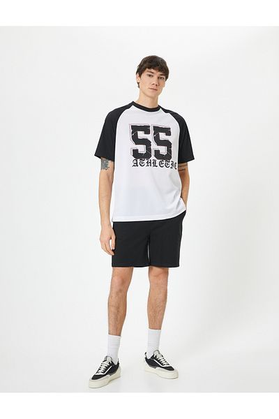 Koton Κολεγιακό T-Shirt Oversize εμπριμέ Raglan μανίκια Crew λαιμόκοψη