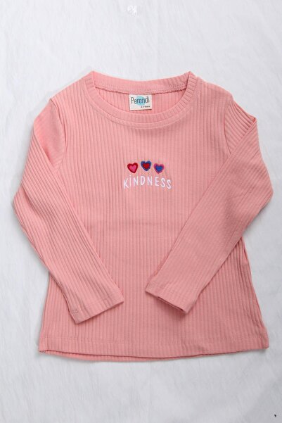 Perendi 100% Cotton for Girl - Kindness and Heart Embroidery Sweatshirt, Salmon