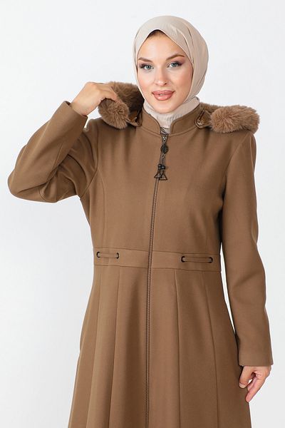 Tesettür Dünyası Kabát na zip po celé délce TSD230803 Camel