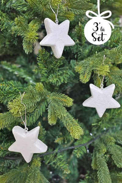 PEKSHOP Λευκό Glitter σε σχήμα αστεριού Χριστουγεννιάτικο στολίδι για χριστουγεννιάτικο δέντρο Glitter Πακέτο 3 τεμαχίων