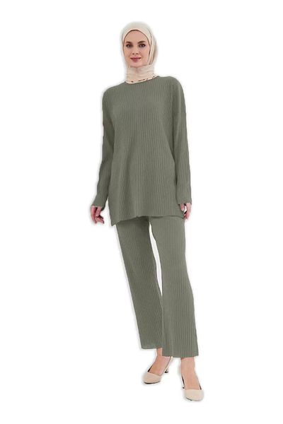 kalimbus Long Sleeve Organic Washed Fabric Corduroy Trousers Set - Green