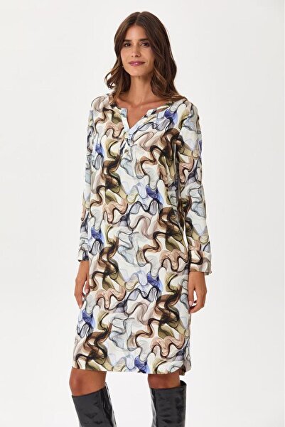 İKİLER Hakim Yaka Uzun Kol Elbise 245-4006