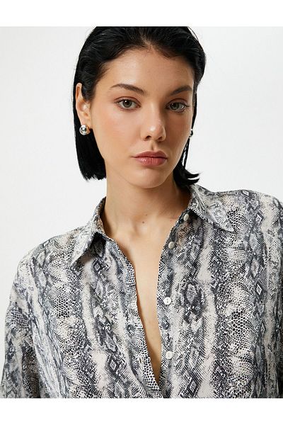 Koton Snakeskin Patterned Shirt Long Sleeve Classic Collar