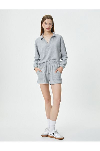 Koton Sweat Shorts with Lace-up Waist, Viscose Detailed Pocket