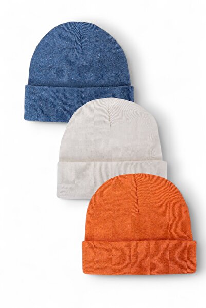 Eke Tekstil Unisex Folded Black, white, gray 3-Piece Beret Set