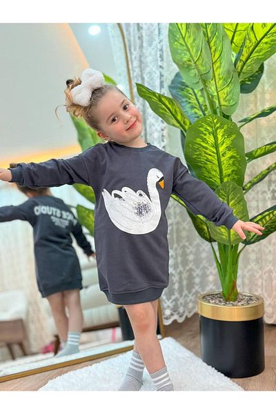 GÖKJOY BUTİK Φόρεμα τουνίκ από βαμβακερό φόρεμα με στάμπα για κορίτσια