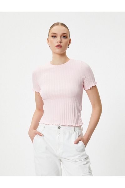 Koton Crop T-Shirt Short Sleeve Crew Neck Textured Cotton