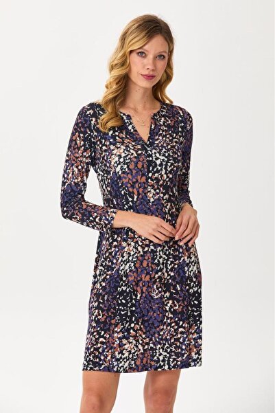 İKİLER Hakim Yaka Önü Patlı Uzun Kol Elbise 245-2509