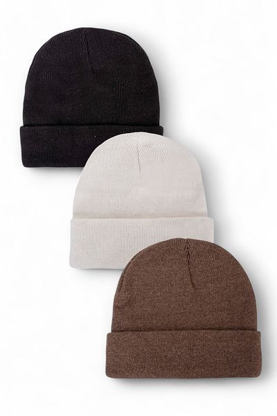 Eke Tekstil Unisex Folded Black, white, gray 3-Piece Beret Set