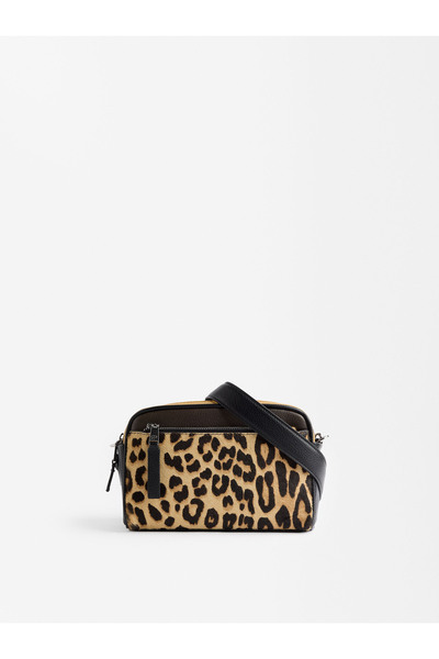 PARFOİS Leopar Desenli Deri Uçlu Çapraz Askılı Çanta