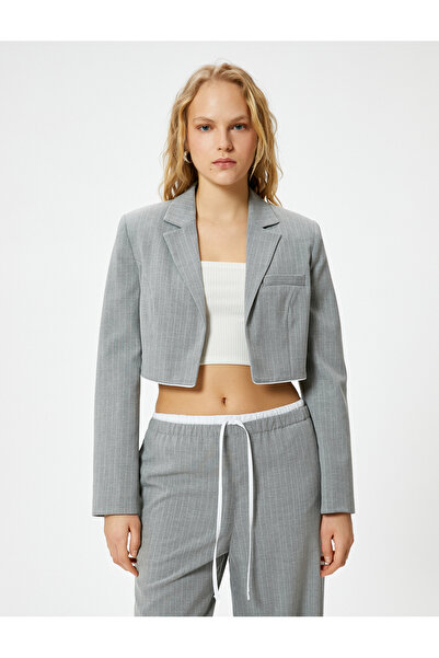 Koton Jachetă Blazer în amestec de viscoză cu buzunare din flanel