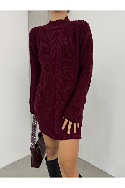 Modamorfo Braided hair pom pom knitted tunic - burgundy
