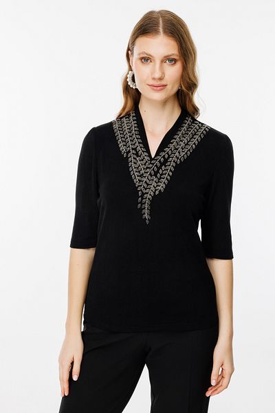 Ekol Embroidered Collar Three Quarter Sleeve Blouse