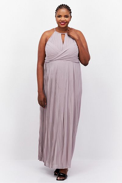 Tfnc Women Plus Size Bridesmaid Pleated Maxi Dress, Grey