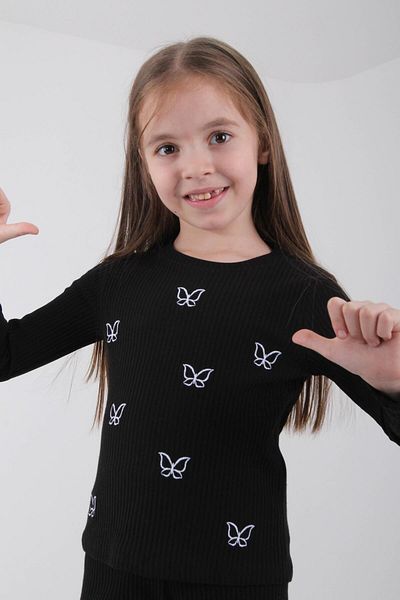 Perendi Κορίτσι - Μαύρο φούτερ με κέντημα Little Butterfly, 100% βαμβάκι