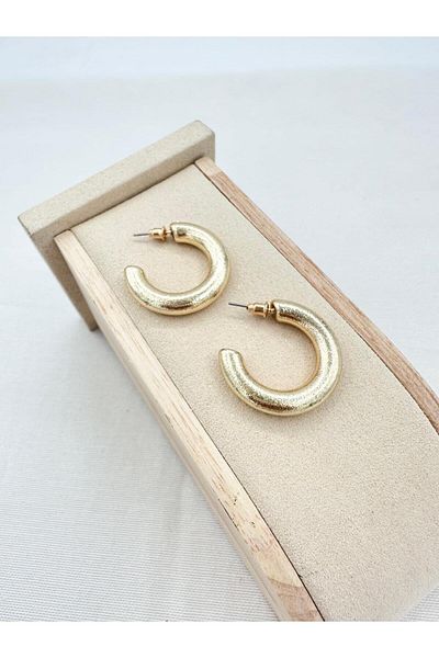 Jerie Gold and Silver C Model Textured Medium Size Hoop Earrings