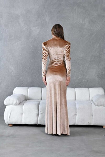 CİXAPLE Neckline Low-Cut Velvet Evening Dress
