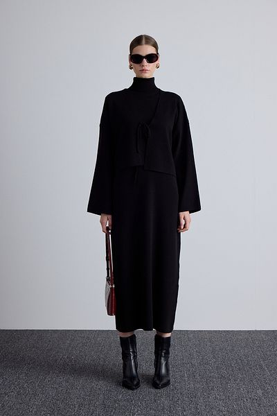 Manuka Schwarzer Strick-Cardigan – Schnür-Design