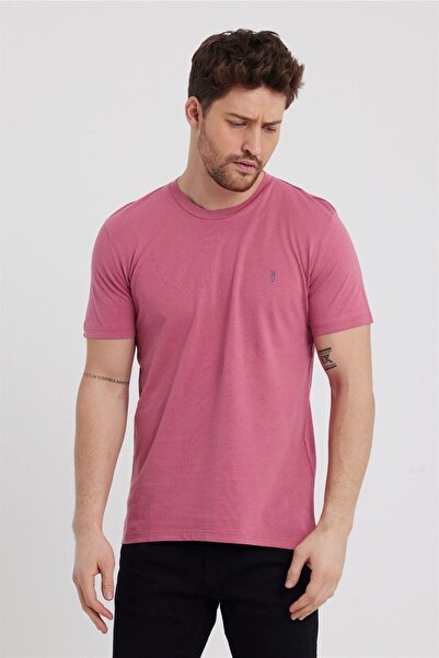 MAXIMILLIAN Ανδρική πούδρα Slim Fit Crew Neck 100% βαμβακερή κοντομάνικη μπλούζα - πούδρα