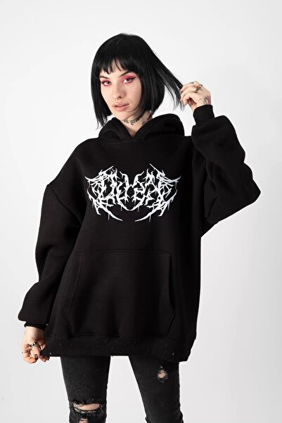 Sekizbiraltı Unisex Oversize Μαύρο Hoodie - Dusk Printed