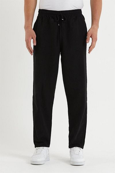 MAXIMILLIAN Black Color Men's Summer Linen Blend Relaxed Trousers - Black