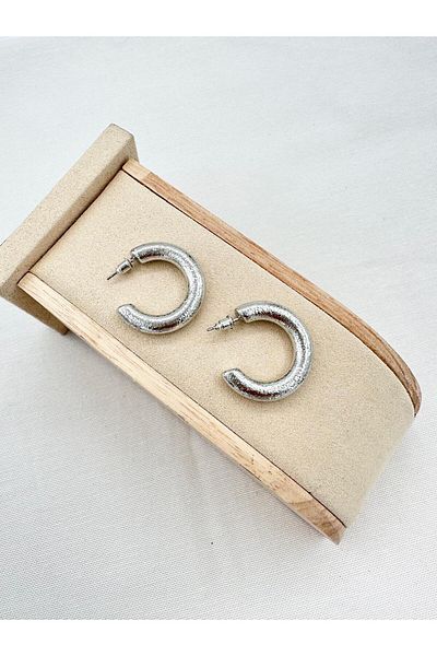 Jerie Gold and Silver C Model Textured Medium Size Hoop Earrings