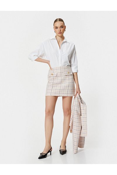 Koton Fusta mini din tweed cu talie inalta cu nasturi aurii