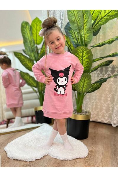 GÖKJOY BUTİK Premium Quality Cotton Fabric Character Printed Girl's Sweat Tunic Dress