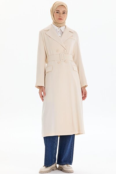 Tuğba Garnili Duble Kollu Uzun Ceket - Bej