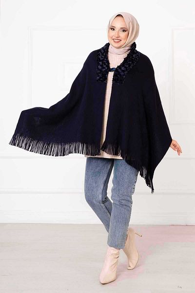 EBRUTESETTÜR Black Fur Poncho Shawl
