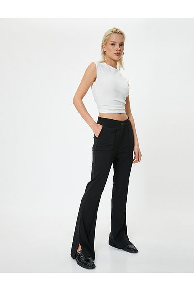 Koton Ribbed Flared Trousers - Slit Detail