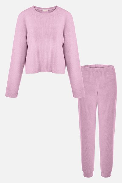 koza iç giyim Women's Soft Touch Sle and Leg Band Detailed Pink Color Pajamas Set
