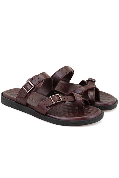 Desa Essence Brown Men's Adjustable Buckle Leather Slippers