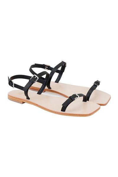 Desa Sandale de damă din piele neagră cu cataramă reglabilă
