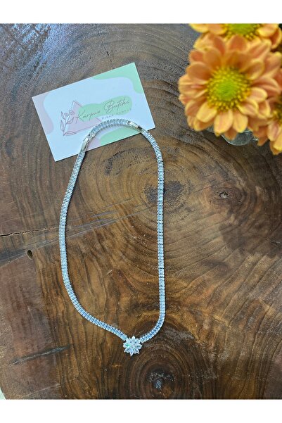 karpuzbutiks Gümüş Lotus Zirkon Suyolu Kolye 45 cm+5cm uzatma