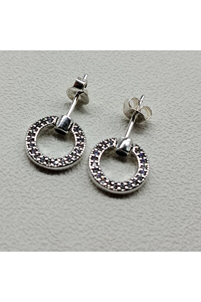 My Story Taşlı Ve Yuvarlak Çift Taraflı Çivili Gümüş Küpe