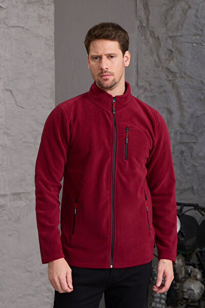 MAXIMILLIAN Burgundy Color Zippered 3 Pockets Fleece - Bordo