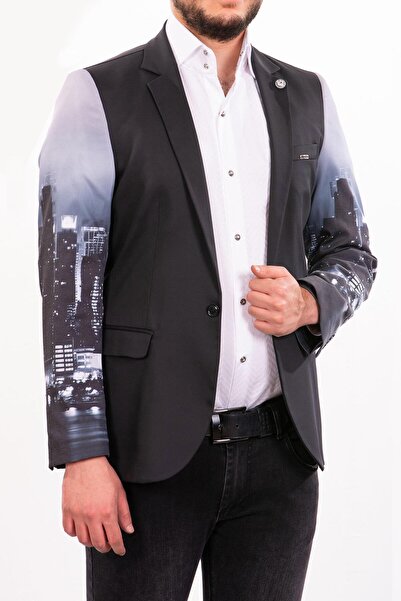 Mondo Siyah Kolları Dijital Baskılı Ceket
