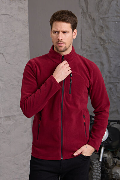 MAXIMILLIAN Burgundy Color Zippered 3 Pockets Fleece - Bordo